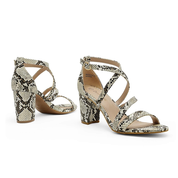 Dressy Chunky Strappy Sandals - BEIGE SNAKE PU - 3